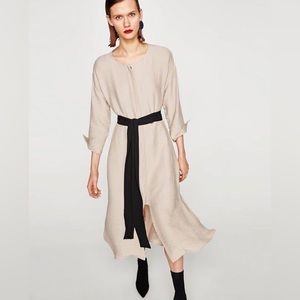 Zara Nude Slit Midi Shirtdress with Black Belt Size XS